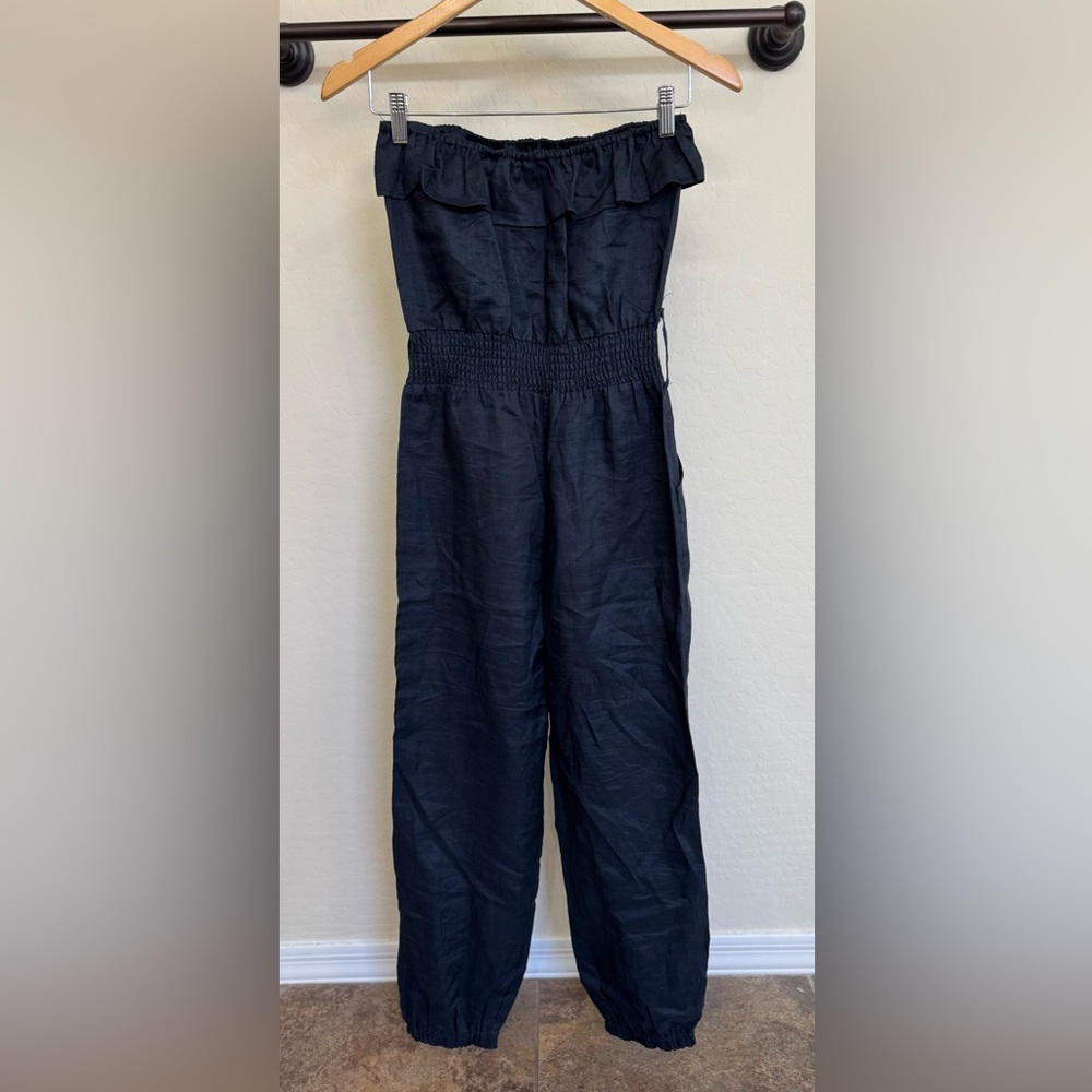 Like New! Poetry Women’s Navy Elastic Waist Linen Jumpsuit